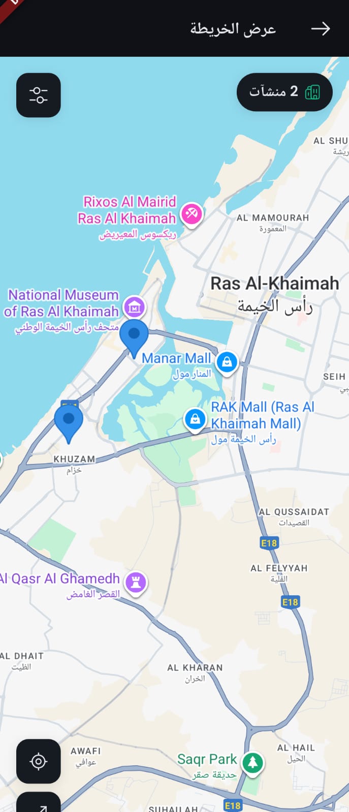 Jymer map view showing nearby sports venues